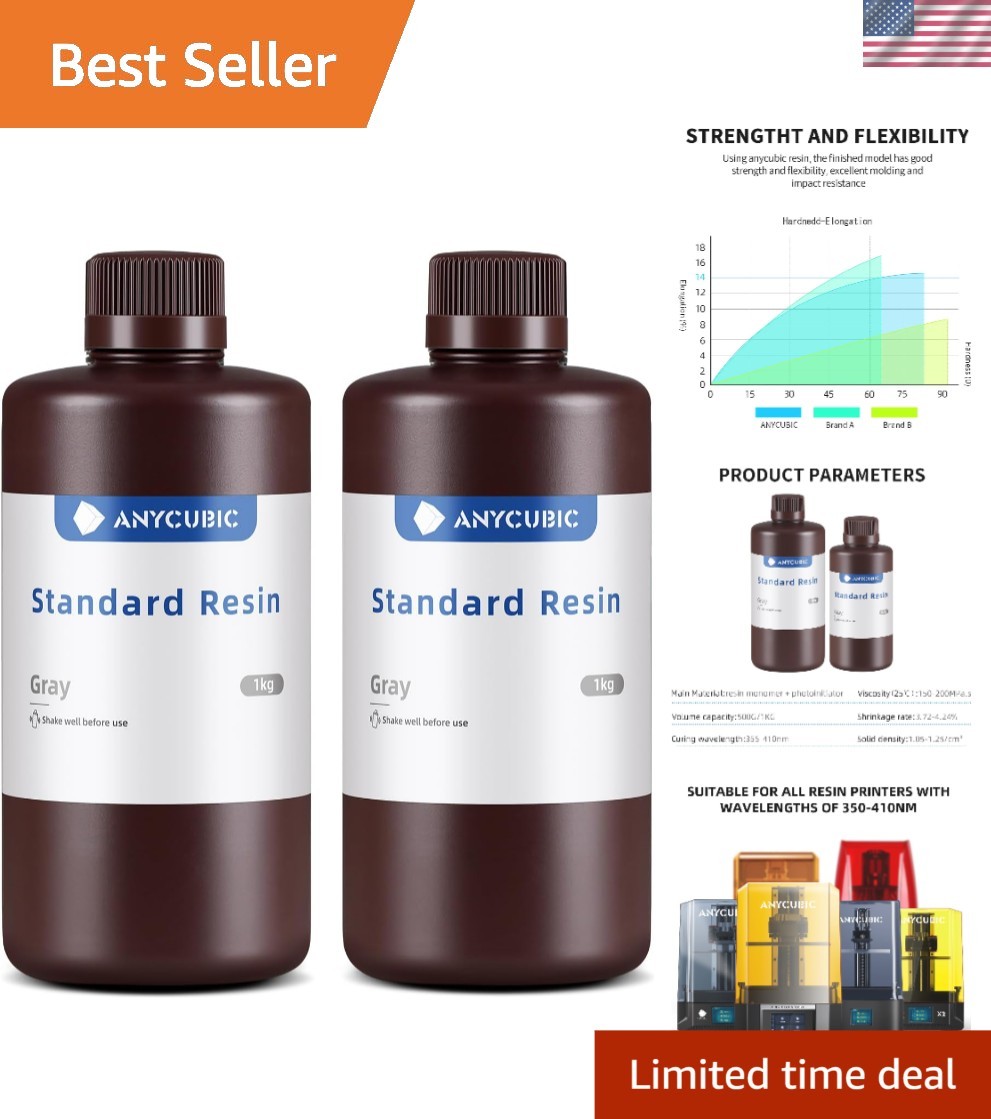 2kg Grey Photopolymer Resin - Fast Curing & High Precision 3D Printing