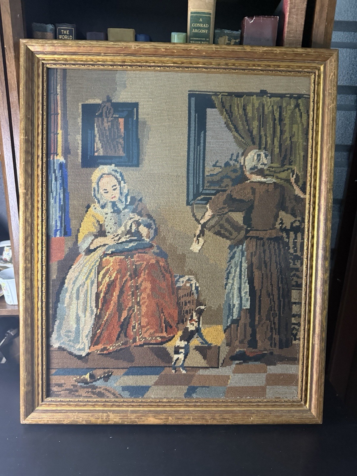 LARGE Victorian Petit Point Needlepoint Tapestry 19th Century Mother Spanish