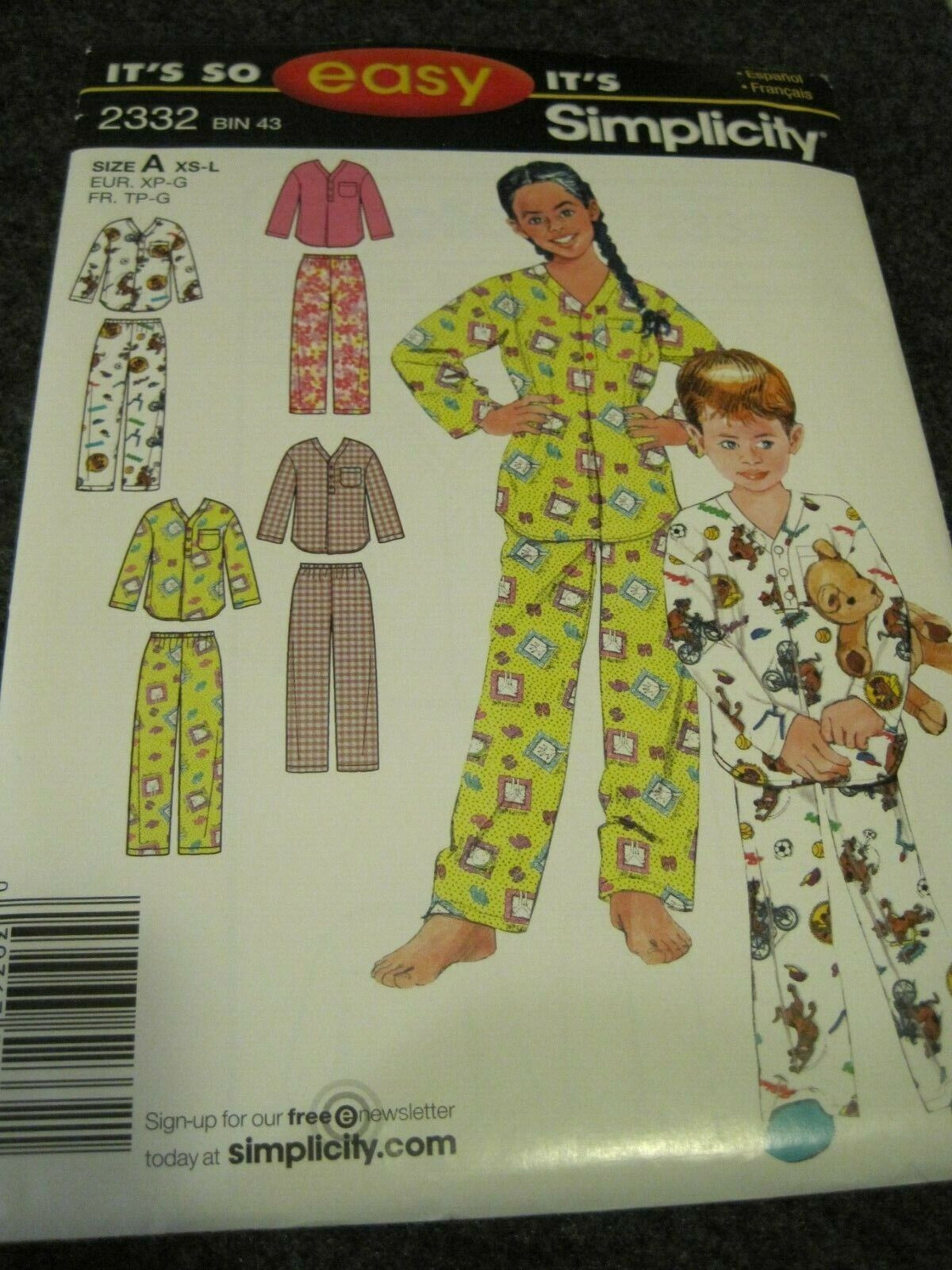 SIMPLICITY 2332 CHILD'S TOP & PANTS It's So Easy Sewing Pattern UNCUT