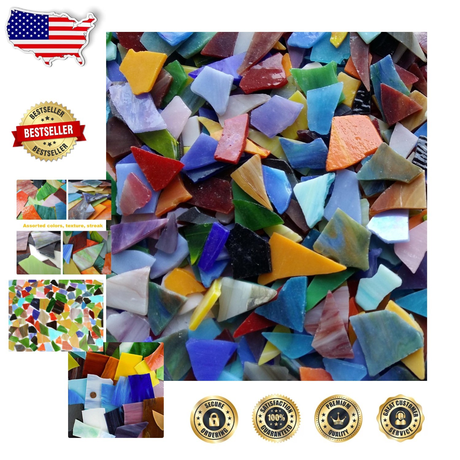 Glass Mosaic Pieces: 35oz Stained Glass, Irregular Shapes, Art Projects