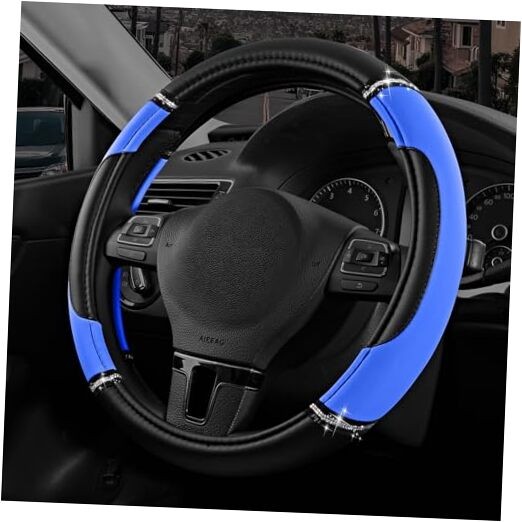  Leather Steering Wheel Cover - Made with PVC Leather - Anti-Slip, Blue