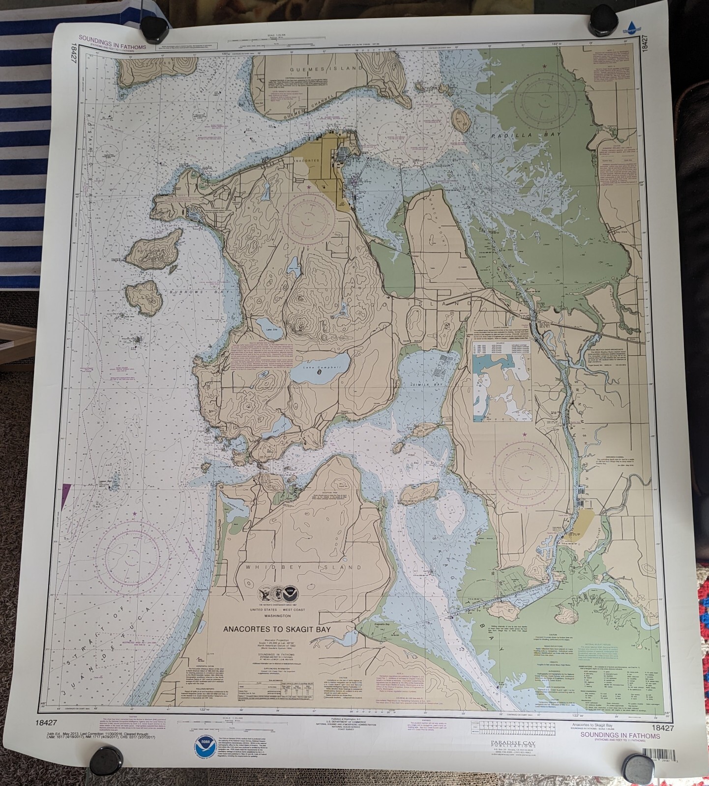 Nautical Map Anacortes to Skagit Bay 42"x36" 2017 Waterproof Wall Depth Chart 