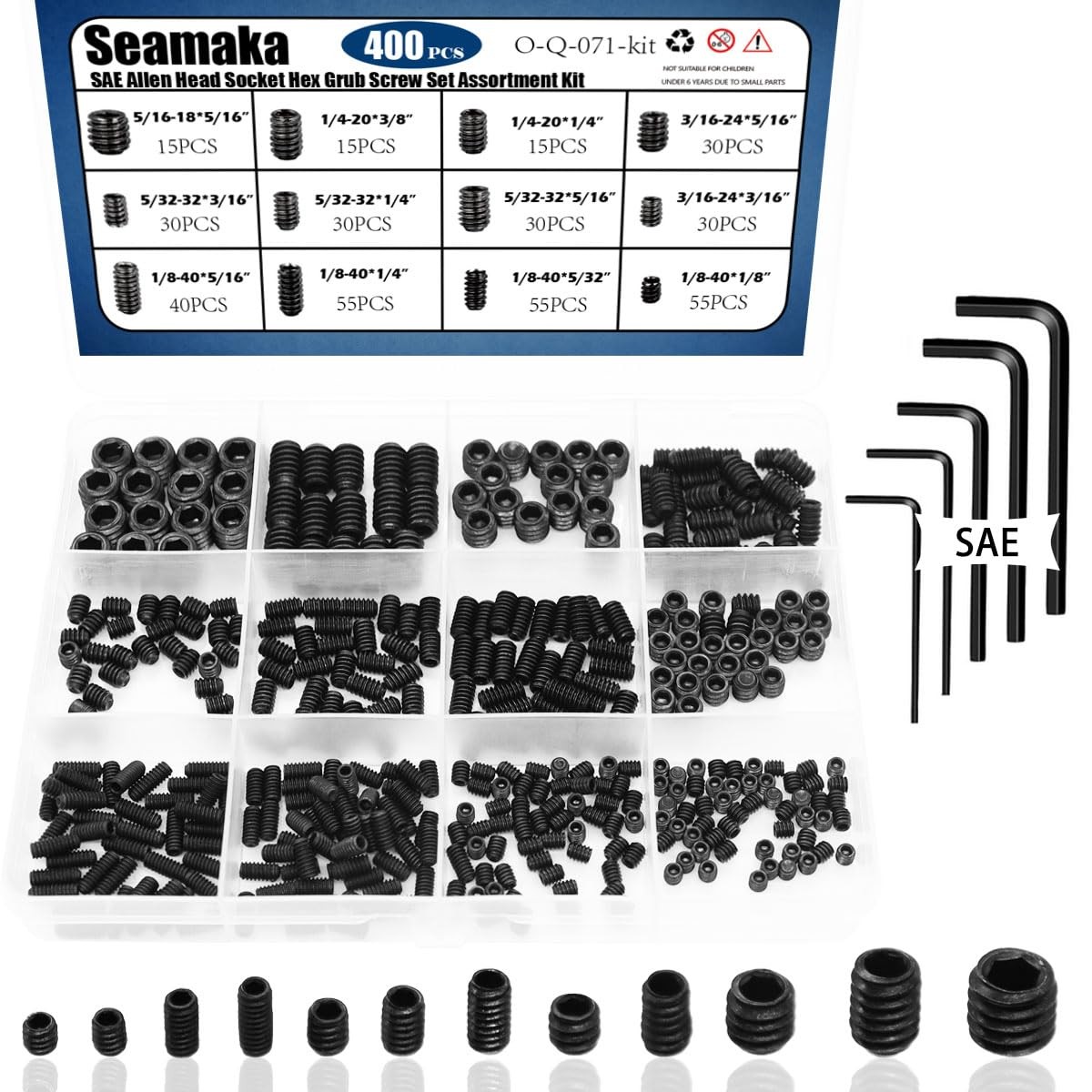 Seamaka 400Pcs 1/8-40 to 5/16-18 Internal Hex Allen Head Socket SAE, Black 
