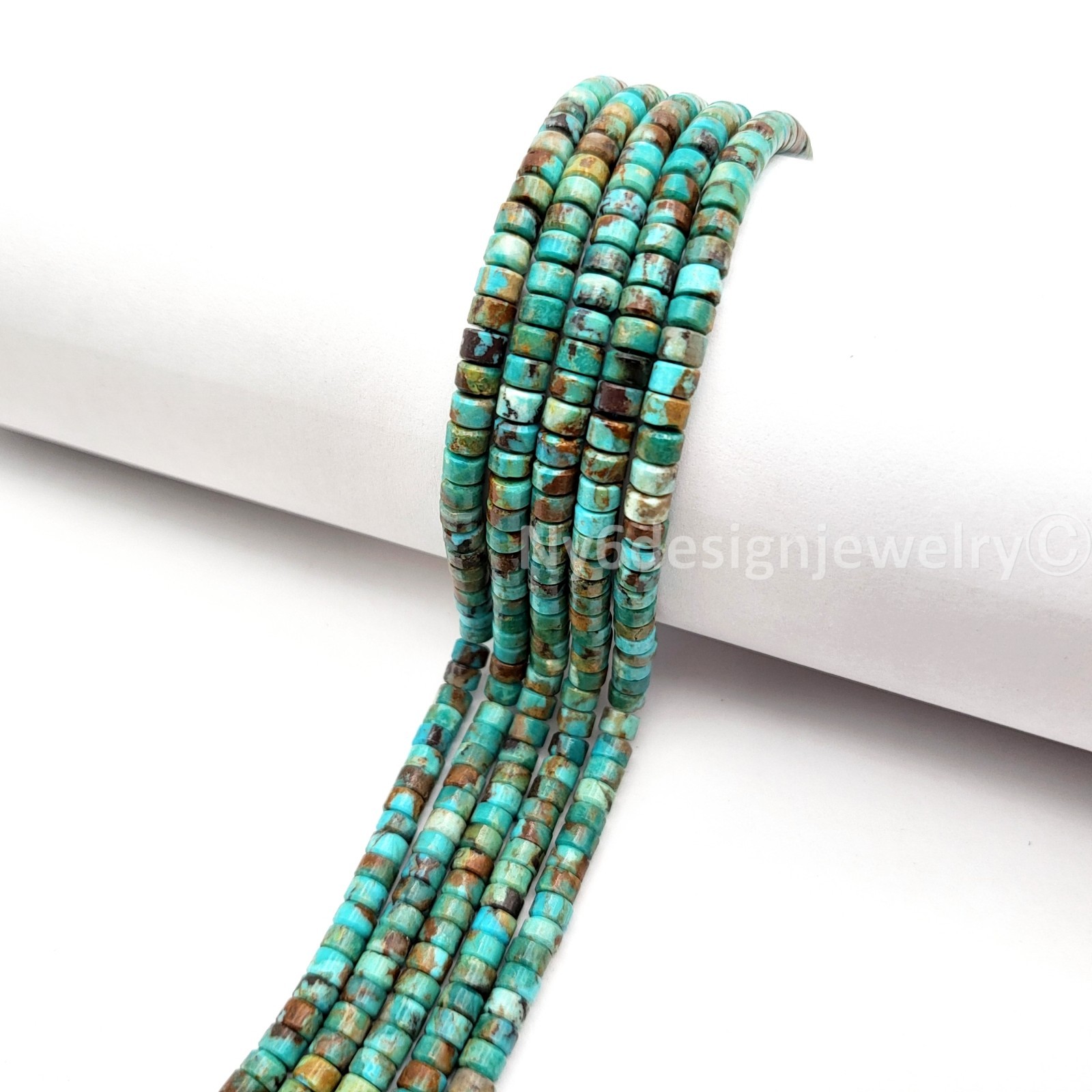 Natural Turquoise Blue Heishi Beads for Jewelry Making (4mm, 16" Strand)