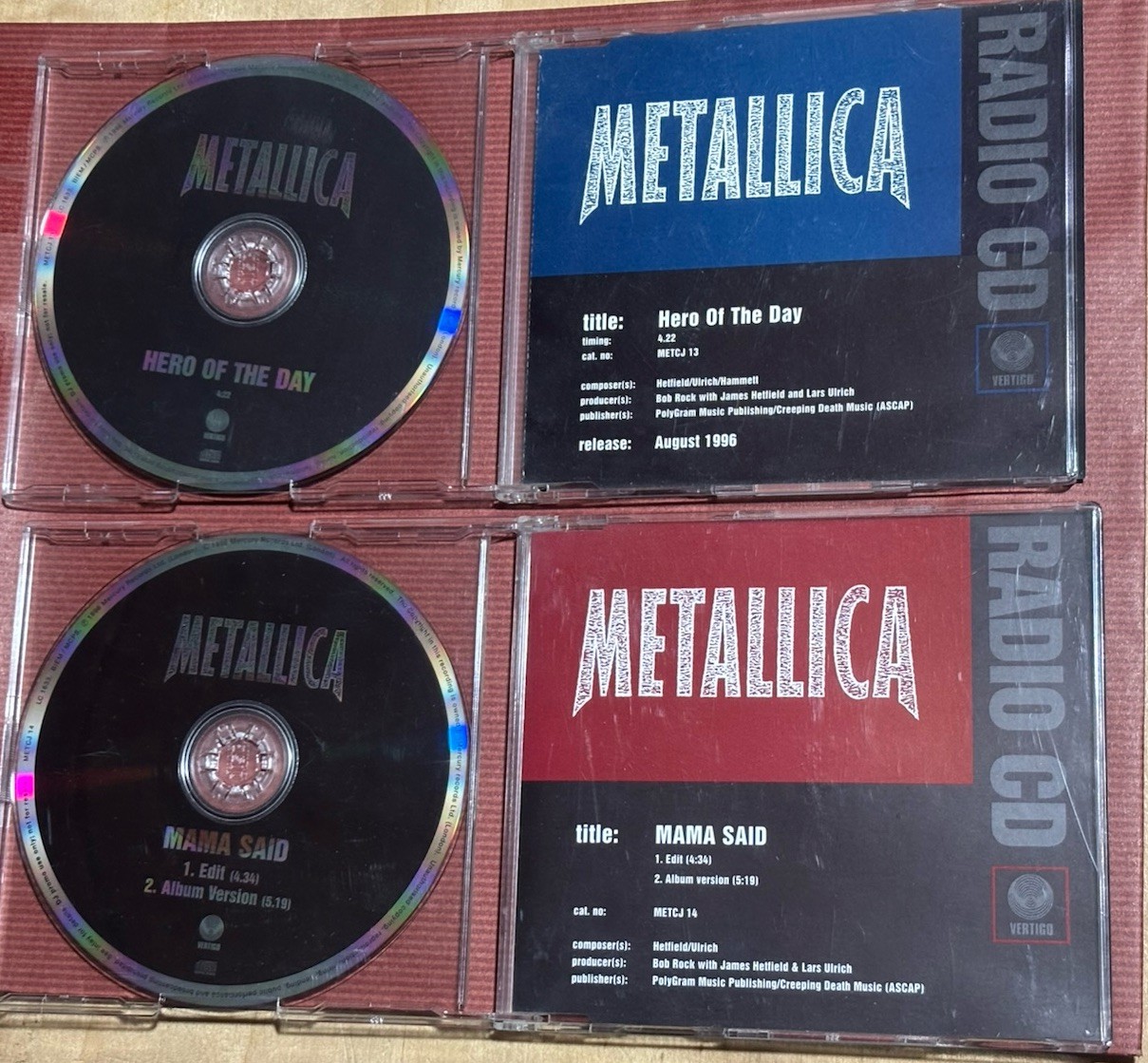 METALLICA Rare Lot 2 Radio CD’s Promo - Hero Of The Day & Mama Said- Vertigo