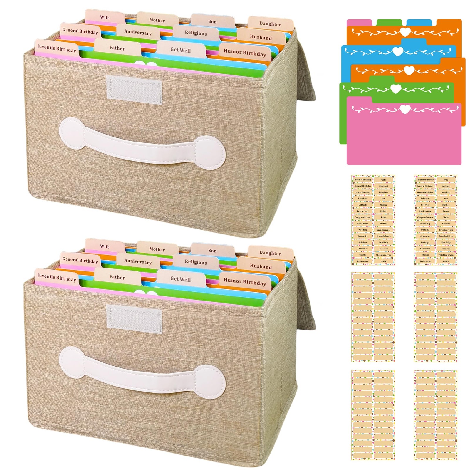 Greeting Card Organizer & Storage Boxes with 16 Pieces Adjustable Dividers, S...
