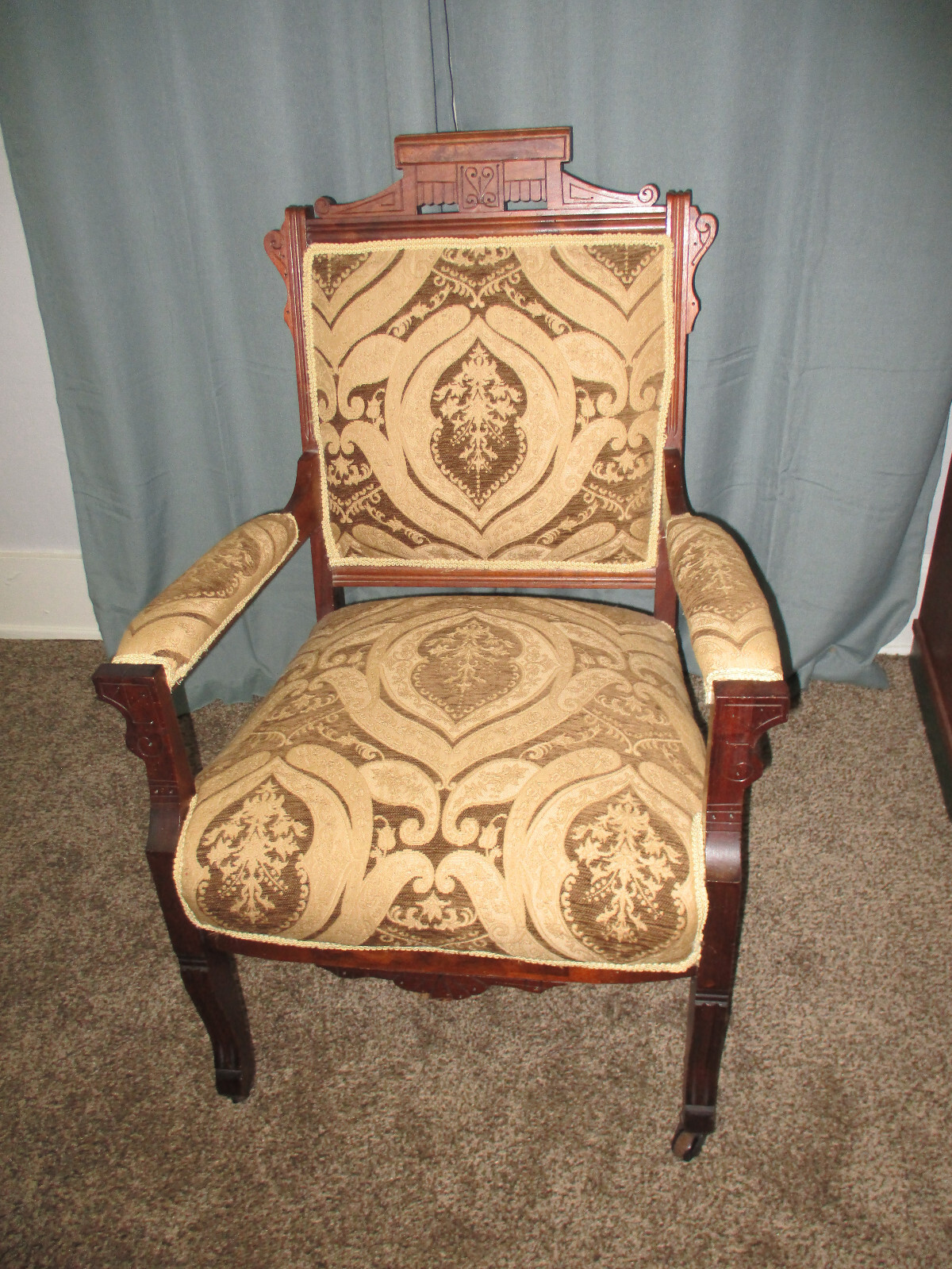 Victorian Eastlake Ornate Carved Antique Walnut Arm Chair