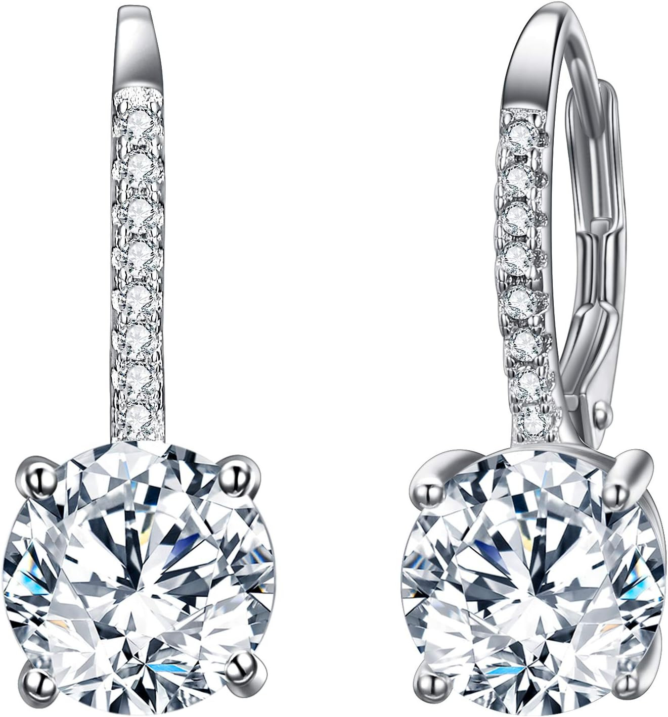 925 Sterling Silver round Cut CZ Prong Setting Gorgeous Bridal Prom Leverback Da