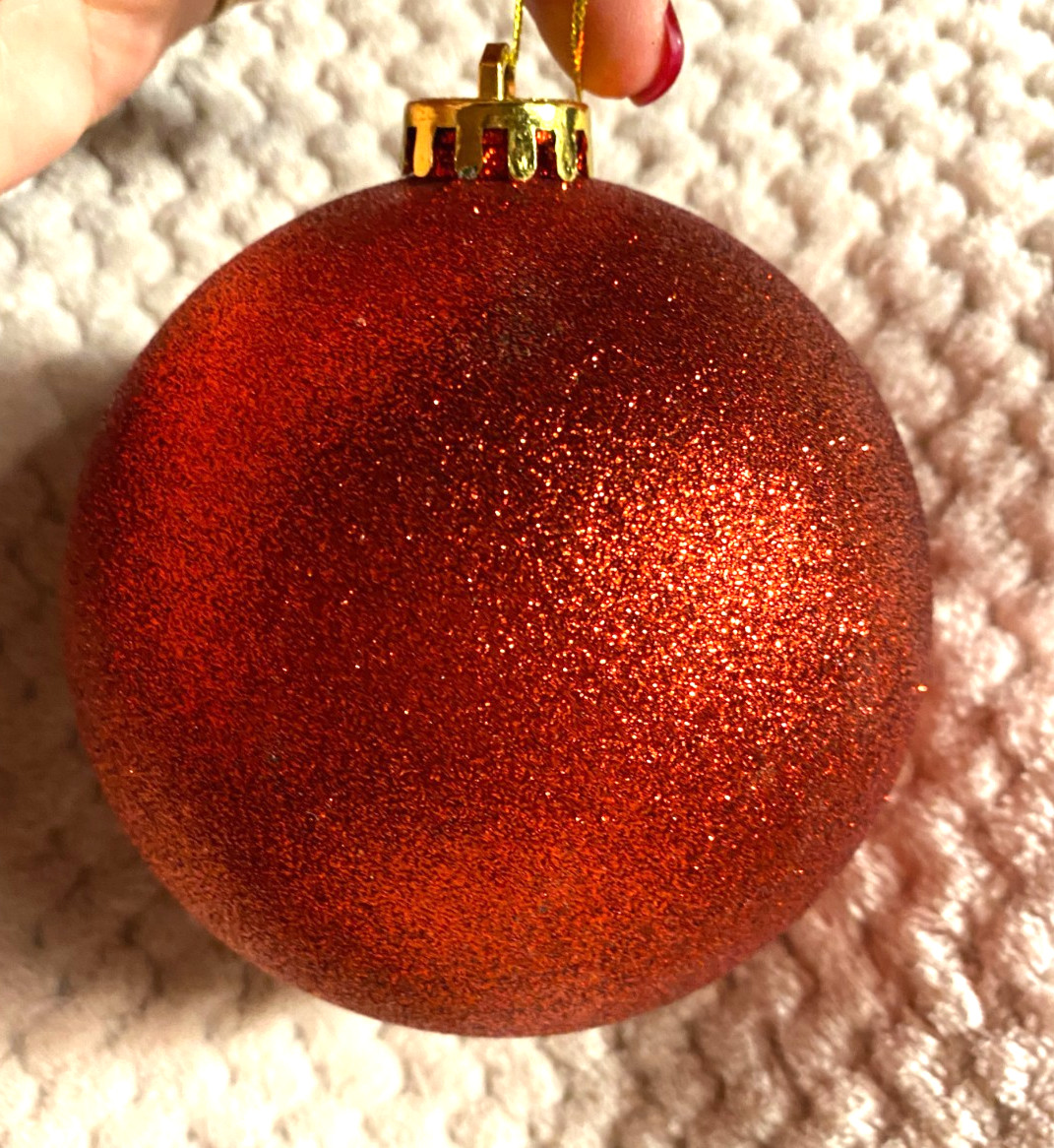 Large Red Glitter Plastic Round Christmas Ornament 5"