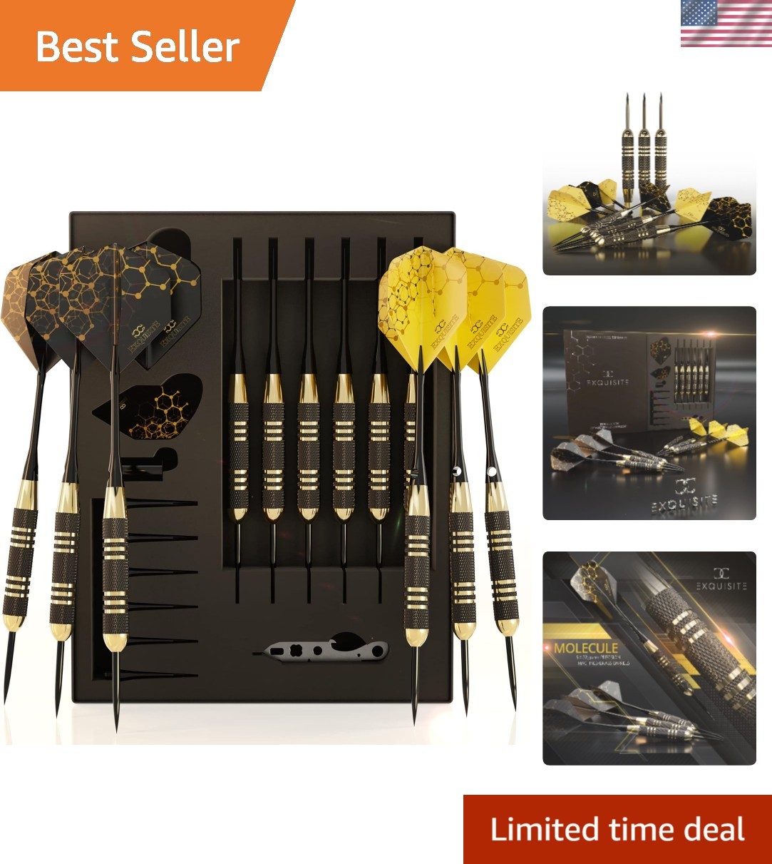 Steel Tip Darts Set - Professional Darts, Brass Barrels, Metal Tip Darts, Ext...