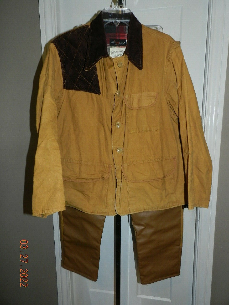 Redhead canvas hunting coat w leather trimmed pants vintage Made in USA XL Mens 
