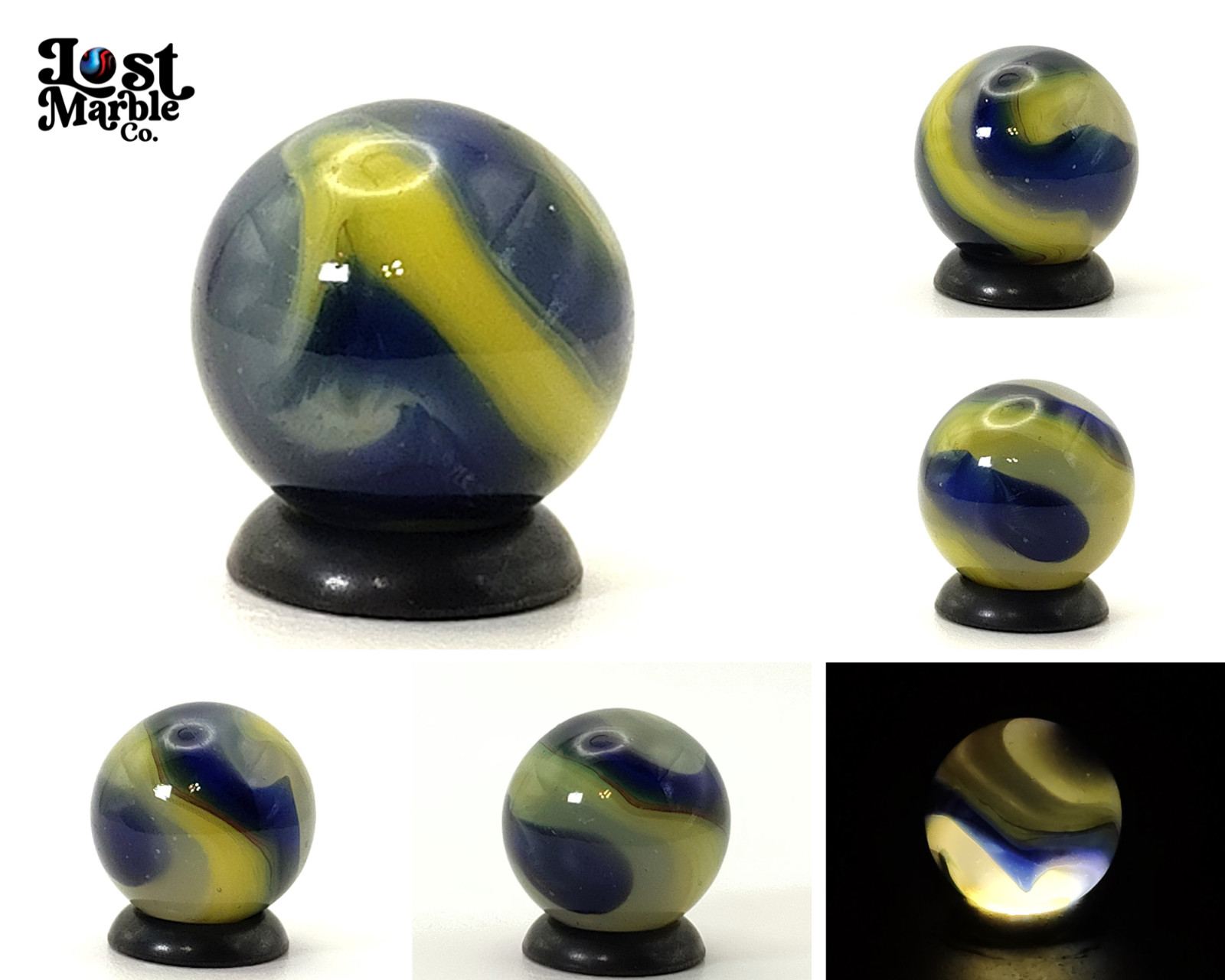 5/8" Akro Agate Blue Egg Yolk Marble w/ horsehair oxblood COBALT BLUE NM+