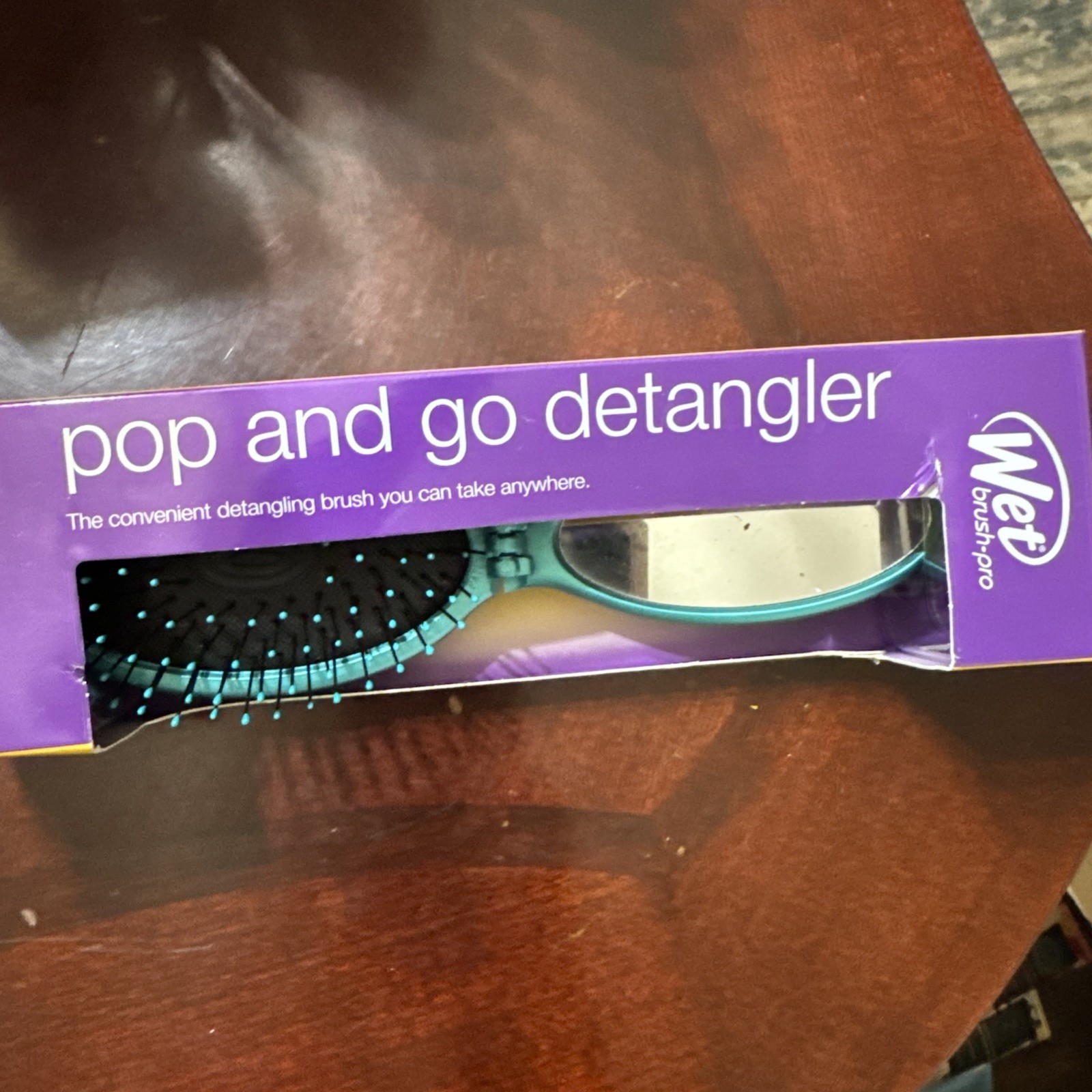 Wet Brush Travel Mini Pop and Go Detangler Brush Metallic Blue Mirror Compact