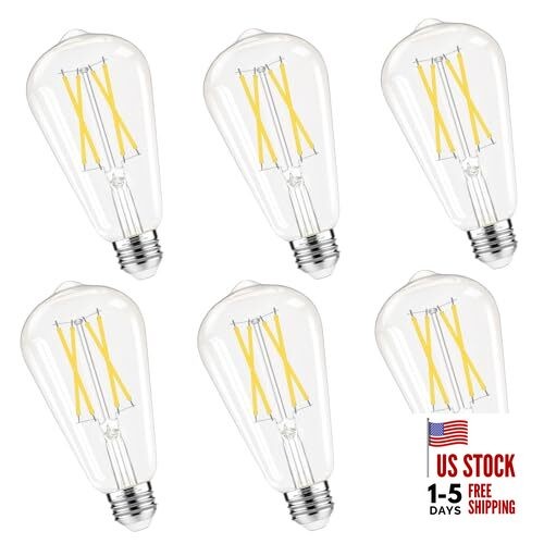 Dimmable Edison Bulbs, 4000K 6W Equivalent to 60 watt E26 6 Pack Daylight White