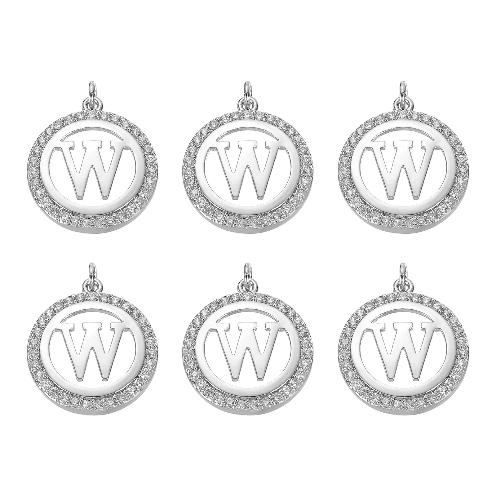 6 Pcs Letter Charm Bulk Initial Charm Round Alphabet Charm Pendant, Silver-W