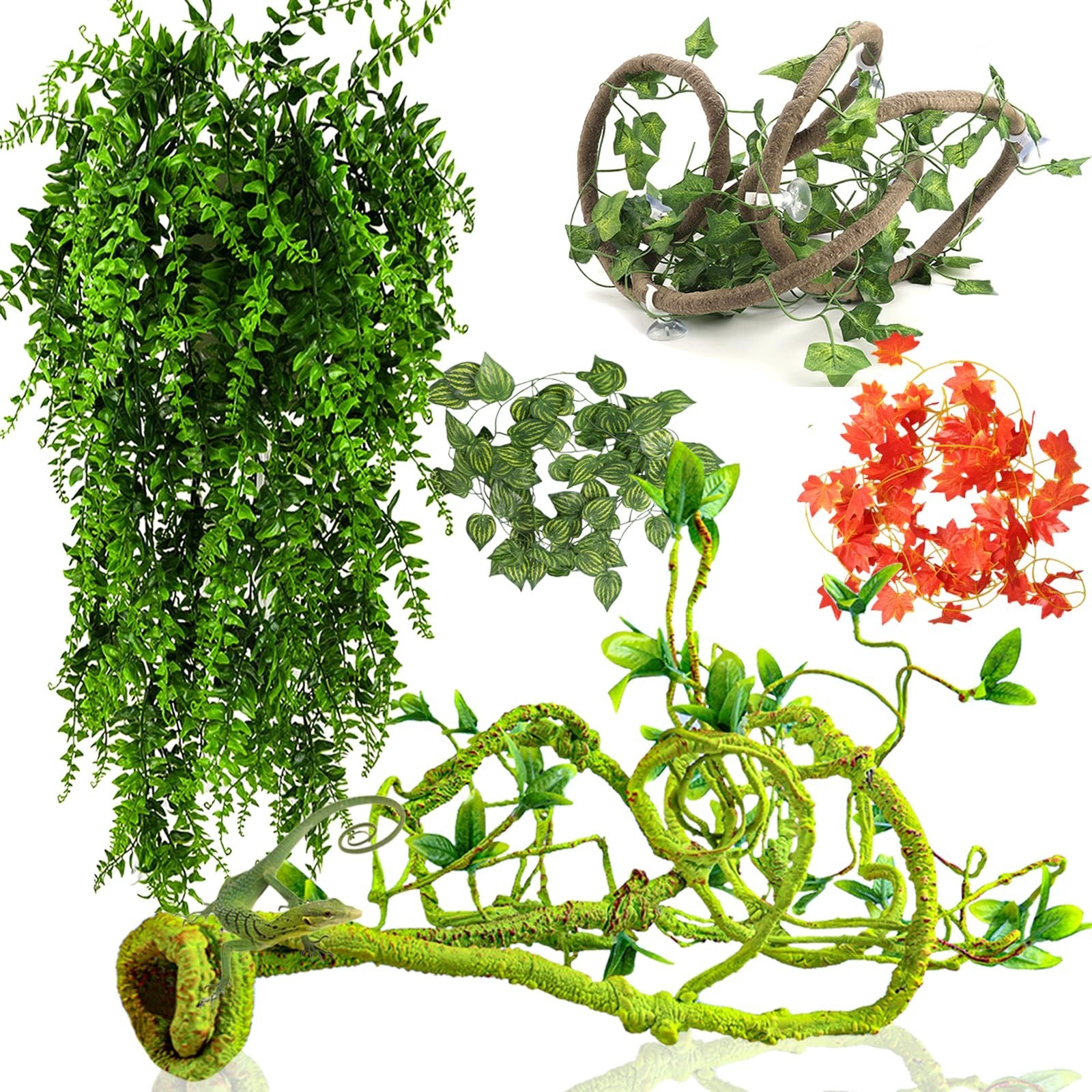 Grddaef Reptile Vines Plants for Terrarium, Flexible Vines Jungle Climbing Br...