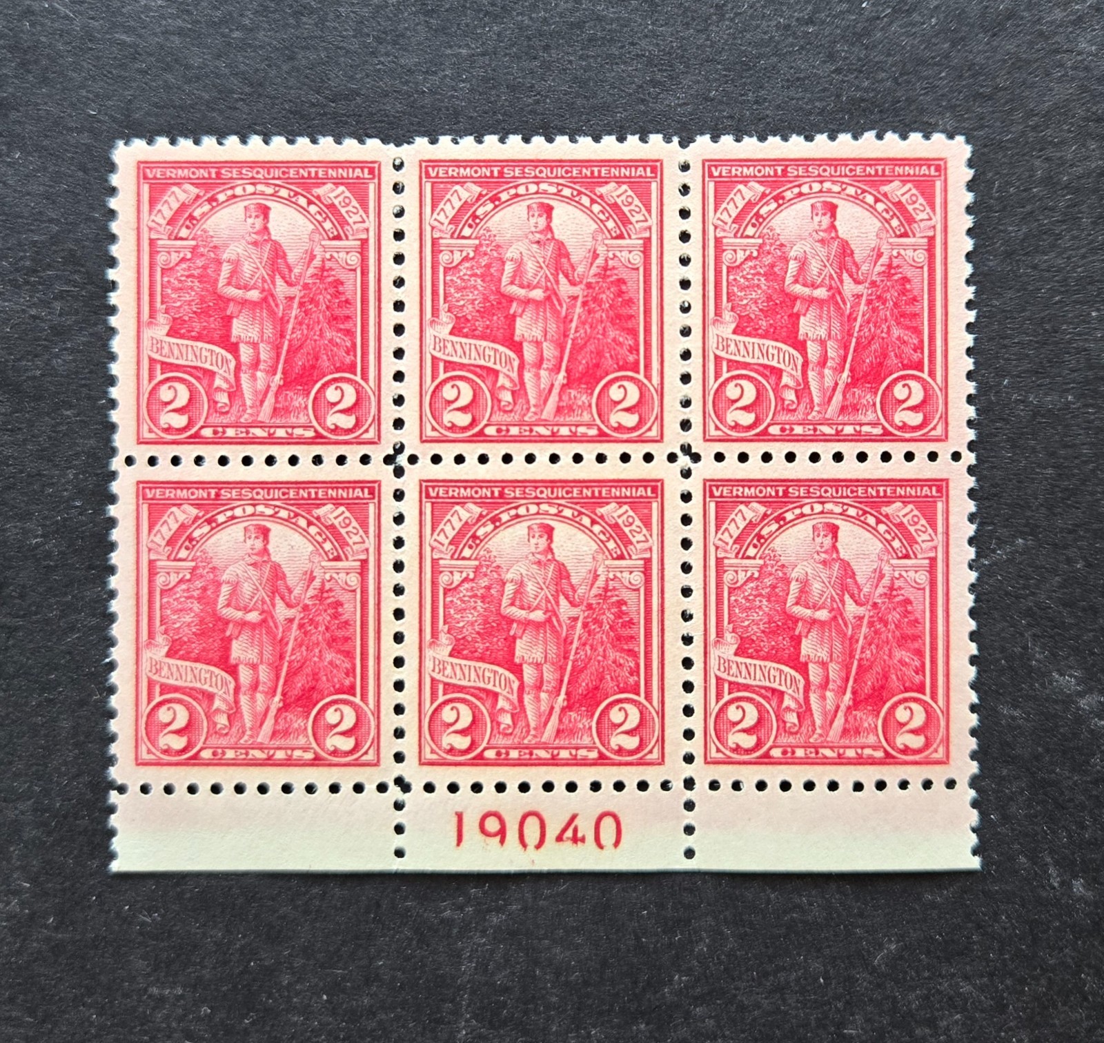 U.S. Sc # 643 plate block, 1927 Vermont, MNH, lot # V771