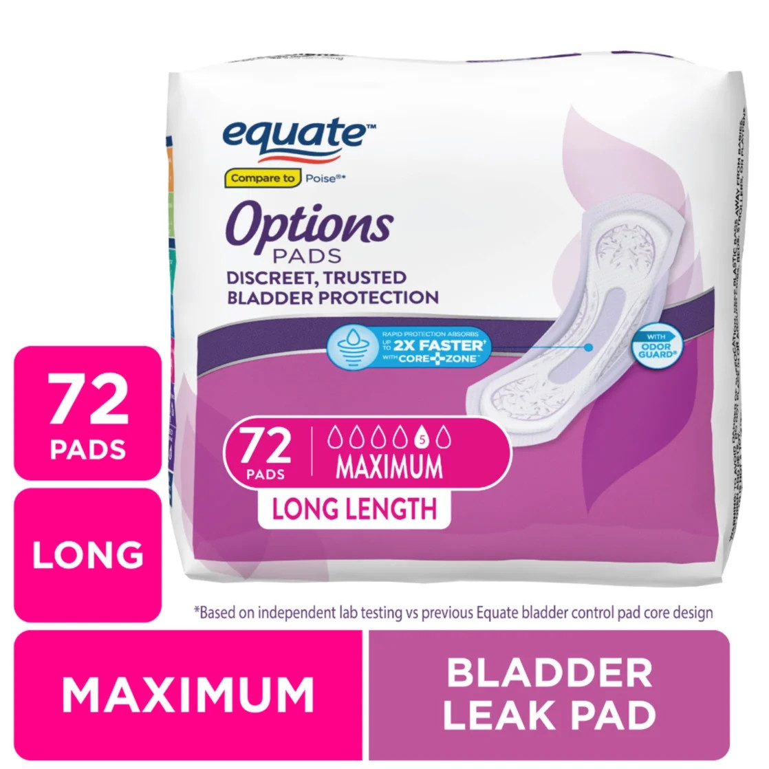 72-Pack  Compare Poise® Options Women'S Incontinence Pads, Maximum