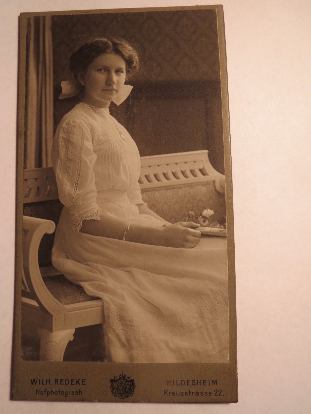 Hildesheim - Young Woman Sitting on a Bench / Girl in Dress / CDV