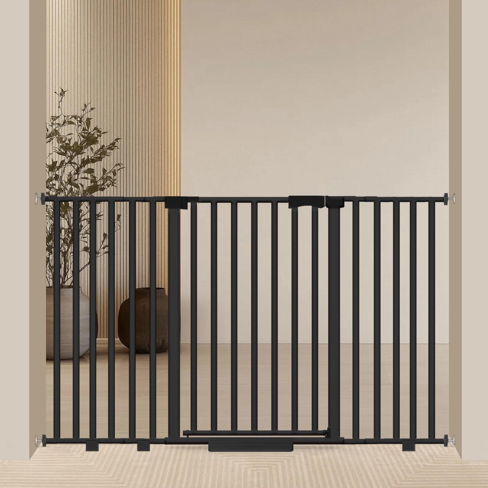 Extra Wide Baby Gate 30-63 Inch Toddler Pet Pressure Mounted Black Amibud Fits