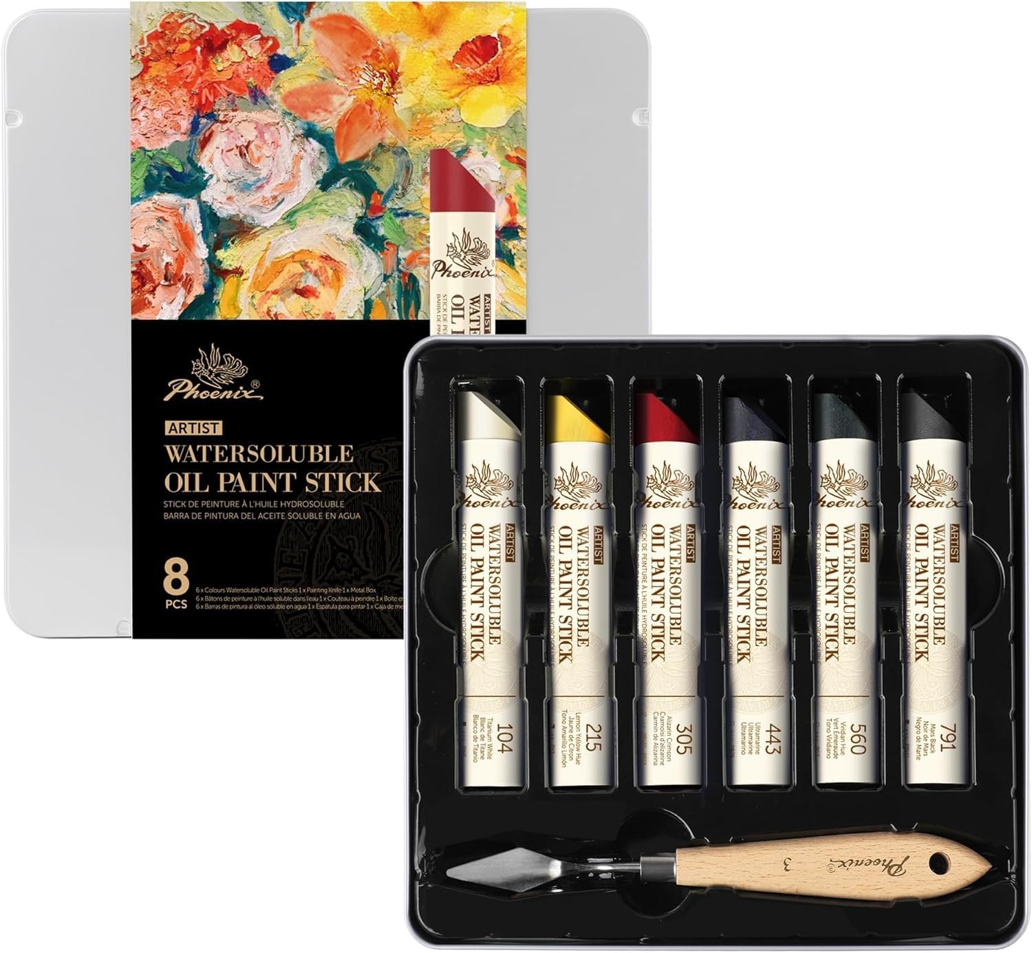 PHOENIX Oil Paint Stick Water Soluble Set - 6 Basic Colors, 37ml - Professional 