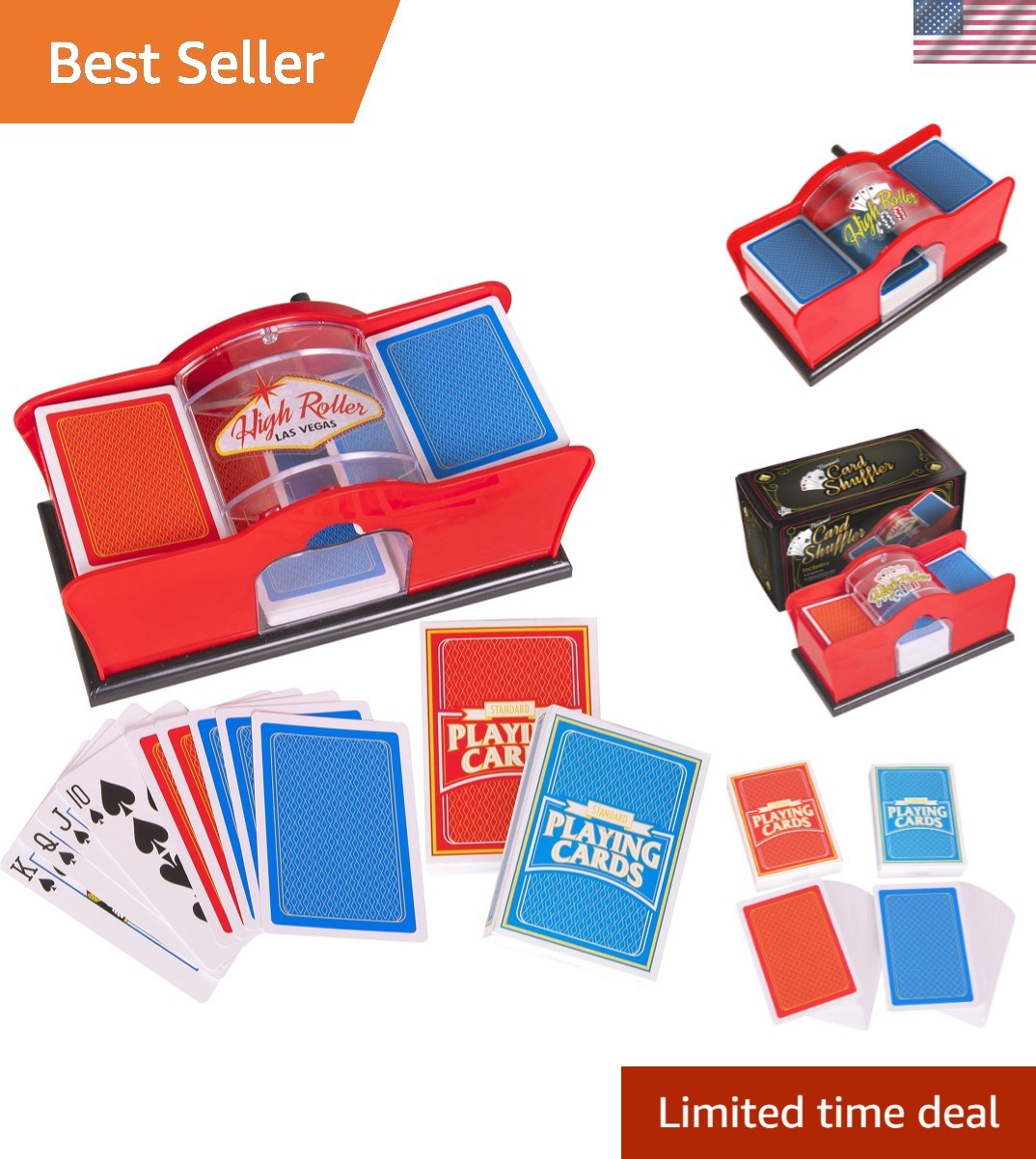 Red Manual Card Shuffler for 2 Decks - Ideal for Poker & Family Game Nights