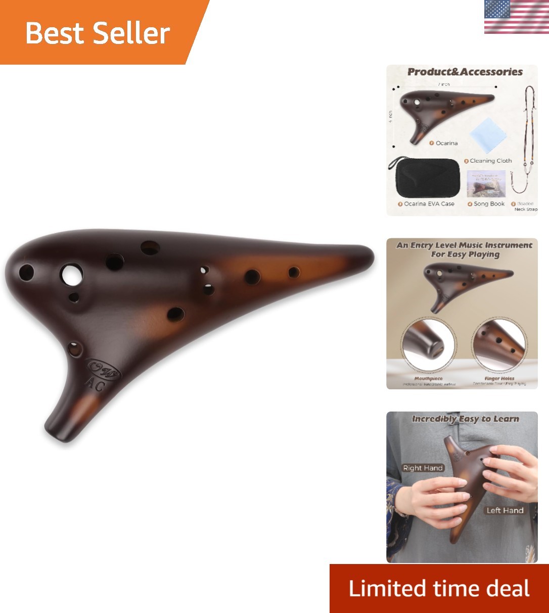 12 Hole Alto C Ceramic Ocarina – Forest Whisper | Straw-Fired Collectible wit...