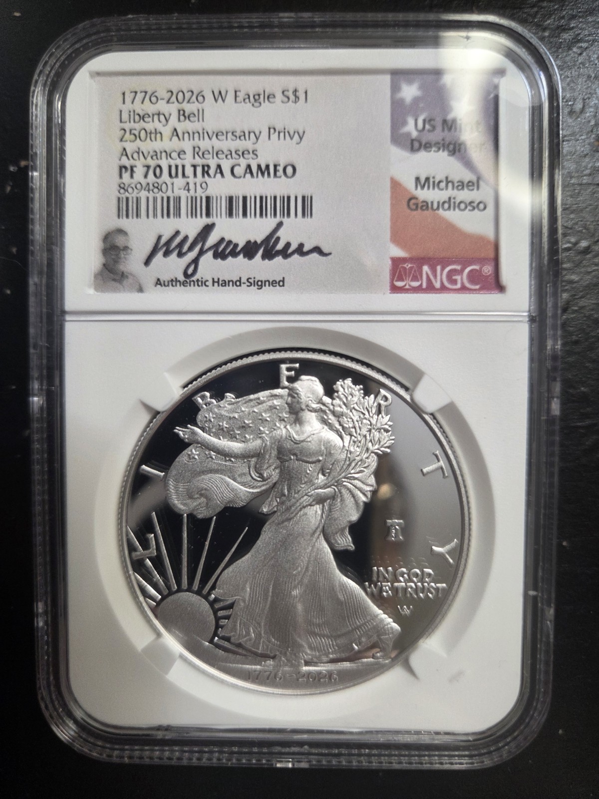 2026 W PROOF SILVER EAGLE LIBERTY BELL PRIVY NGC PF70 UCAM ADVANCE REL GAUDIOSO 