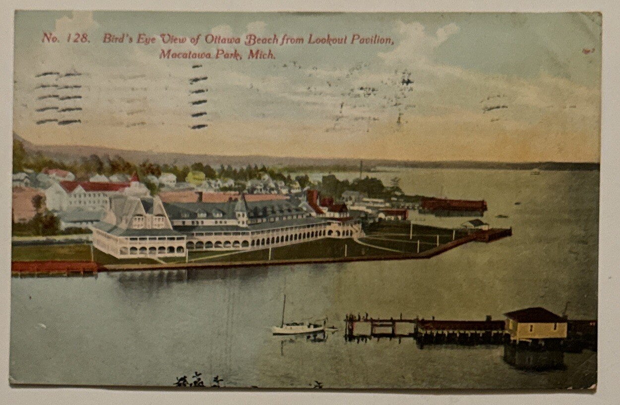 Bird's Eye View Ottawa Beach Macatawa Park Michigan MI 1910s Antique Postcard