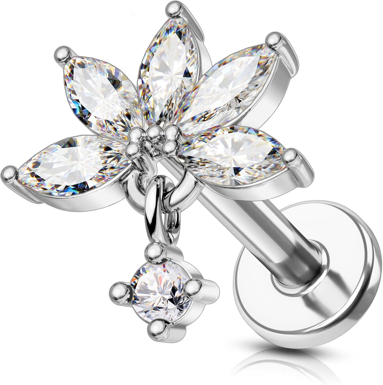 16G Lotus Flower Dangle Cartilage Earring in Gold and Silver Tone