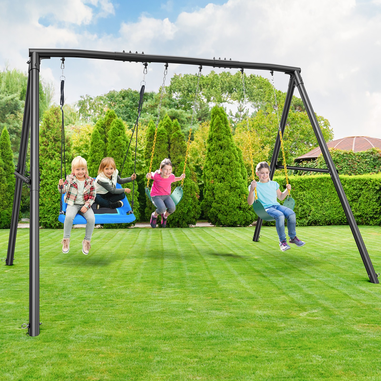 600lb Outdoor Swing Set for Backyard with 3 Swings Heavy Duty Metal Swing Stand