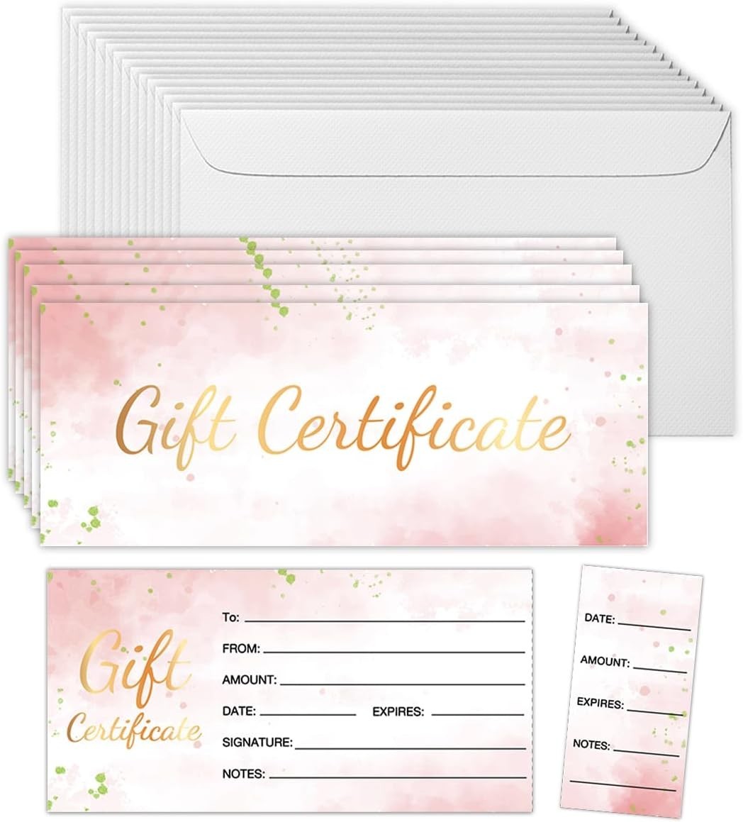 50 Sets Gift Certificates for Business, Blank Gift Cards Certificates with Envel