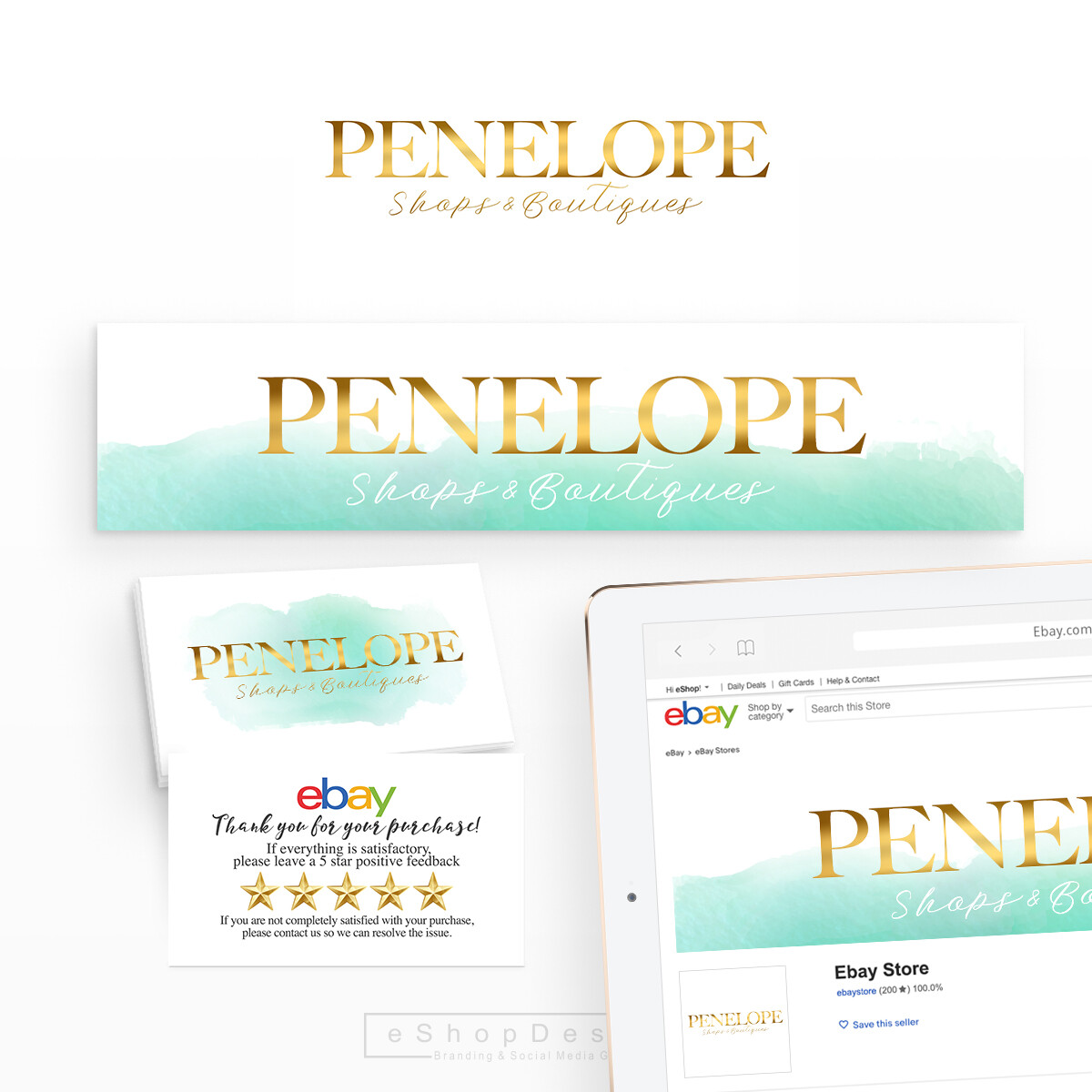 Ebay Store Branding Kit | Logo Design Ebay Store Banner | Watercolor