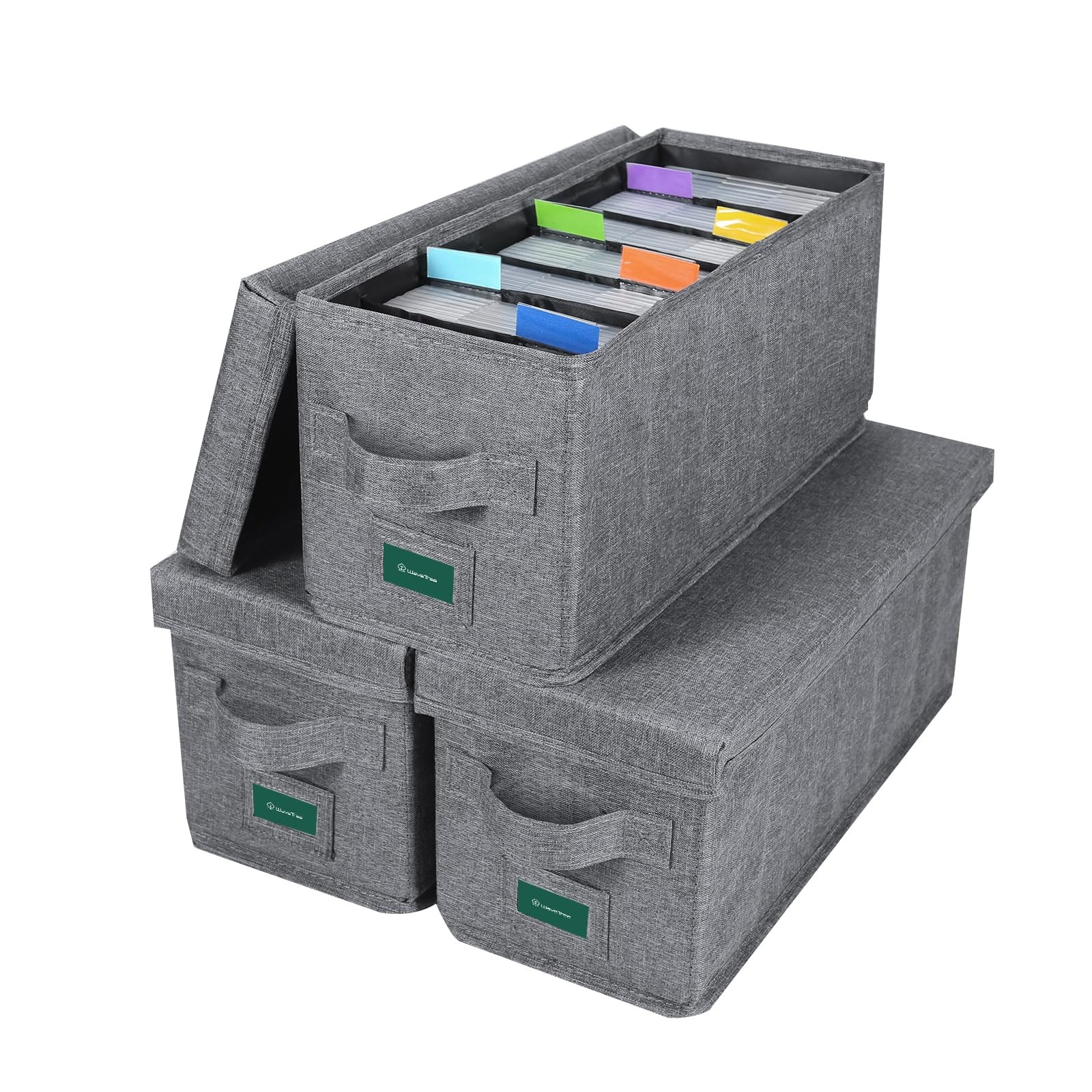 T WaveTree CD Storage Box with Lid Pack of 3, Practical CD-3 Pack, Grey 