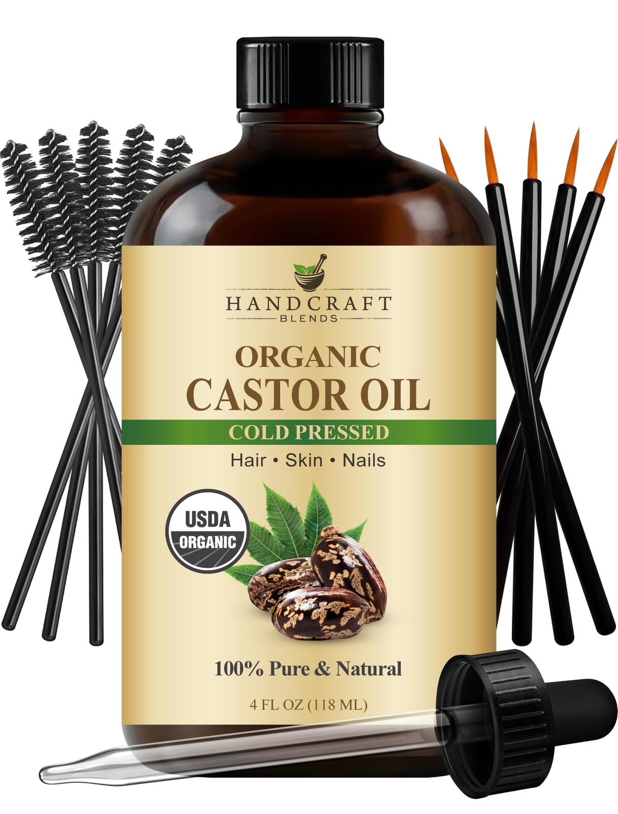 Organic ColdPressed Castor Oil 4 oz | Pure Carrier Oil for Hair & Lashes