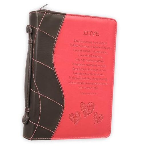  Women's Fashion Bible Cover Love 1 Corinthians 13:4-8, Pink Faux Leather Large
