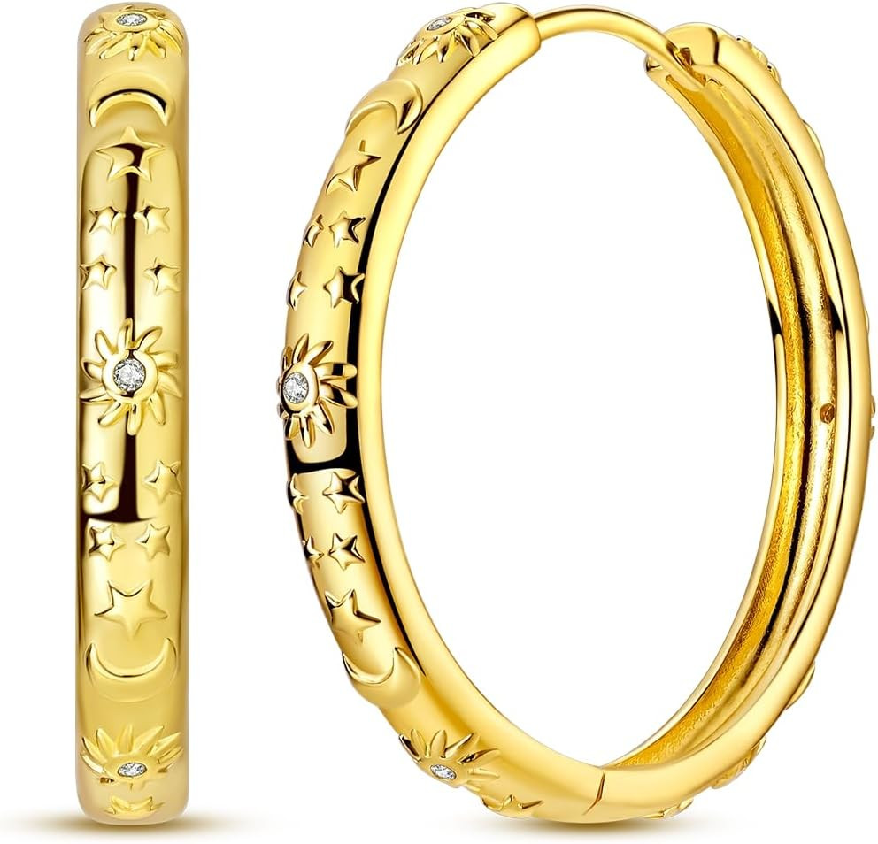 925 Sterling Silver Hoop Earrings for Women 14K Gold Plated Hoop Earrings Lightw