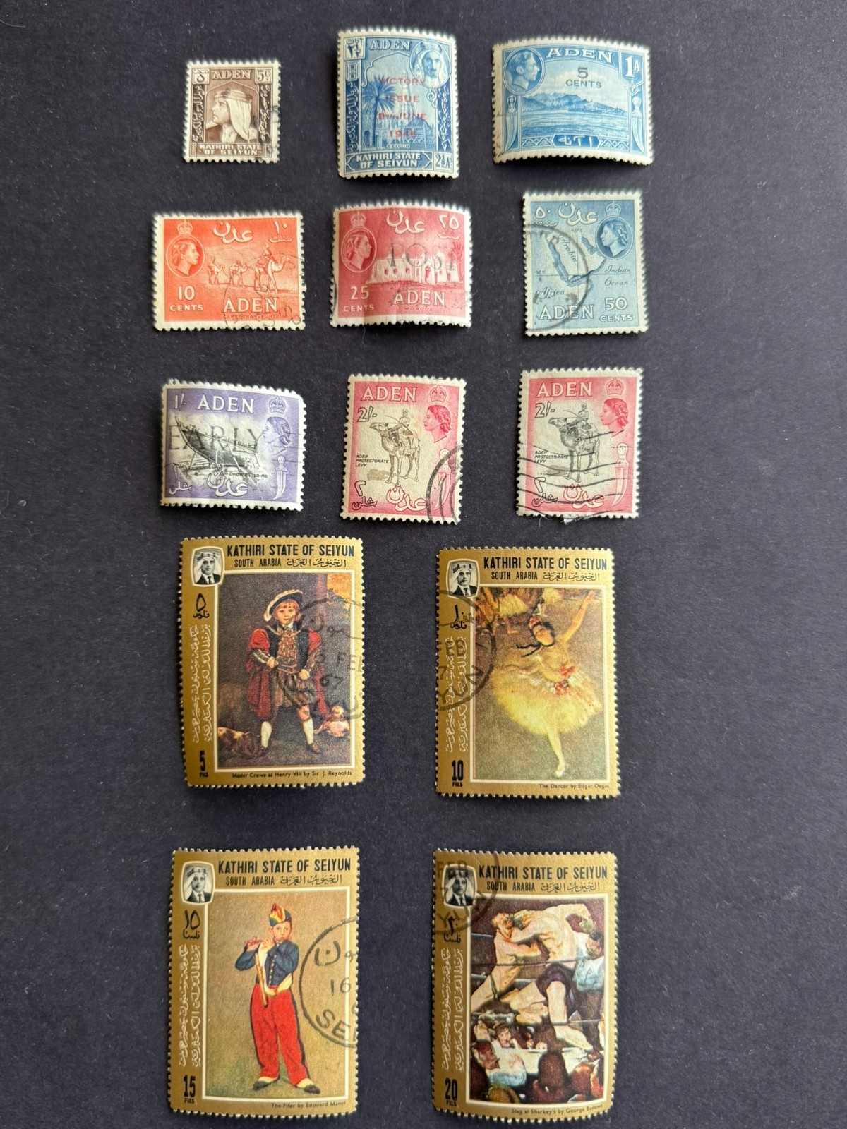 Aden & States Stamp Lot Bundle (13) Mostly Used South Arabia Middle East
