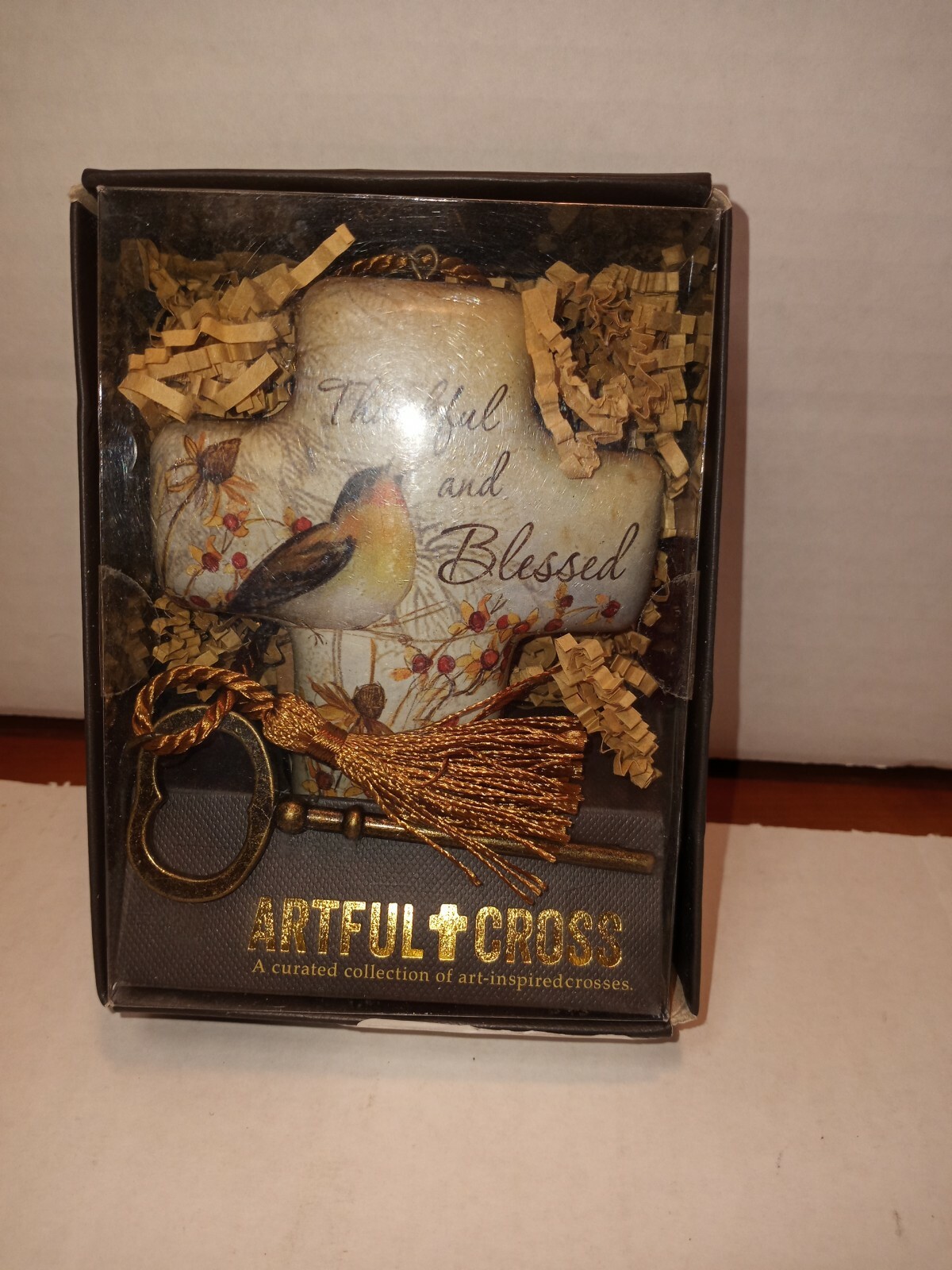 Demdaco Thankful and Blessed Artful Cross w/ Key NIB Christian Gift