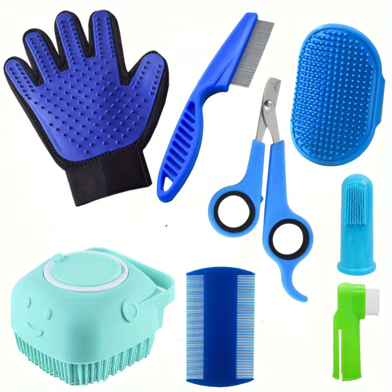 8-Piece Dog Grooming Kit: Deshedding Tool, Flea Comb, Bath Brush for All Coat