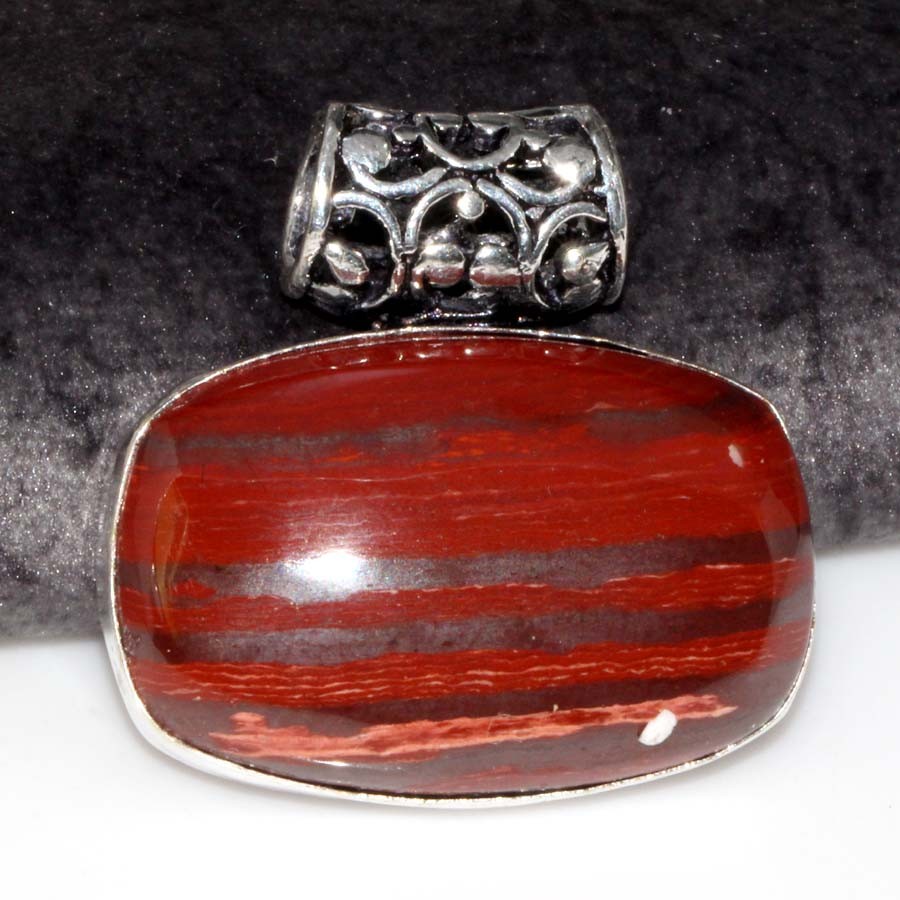 925 Silver Plated Red Jasper Pendant 1.5" Boho Jewelry GW