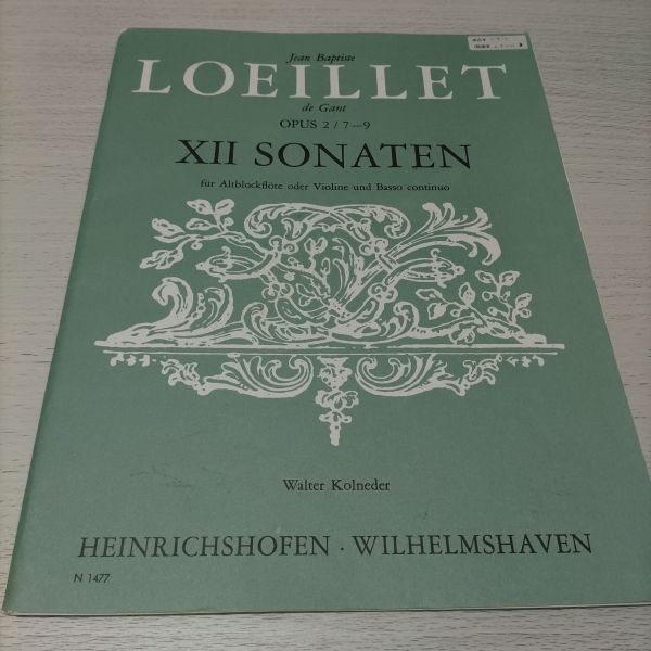 Score alto recorder (or violin) /continuo bass Jean-Baptiste Louis de Gans 12 So