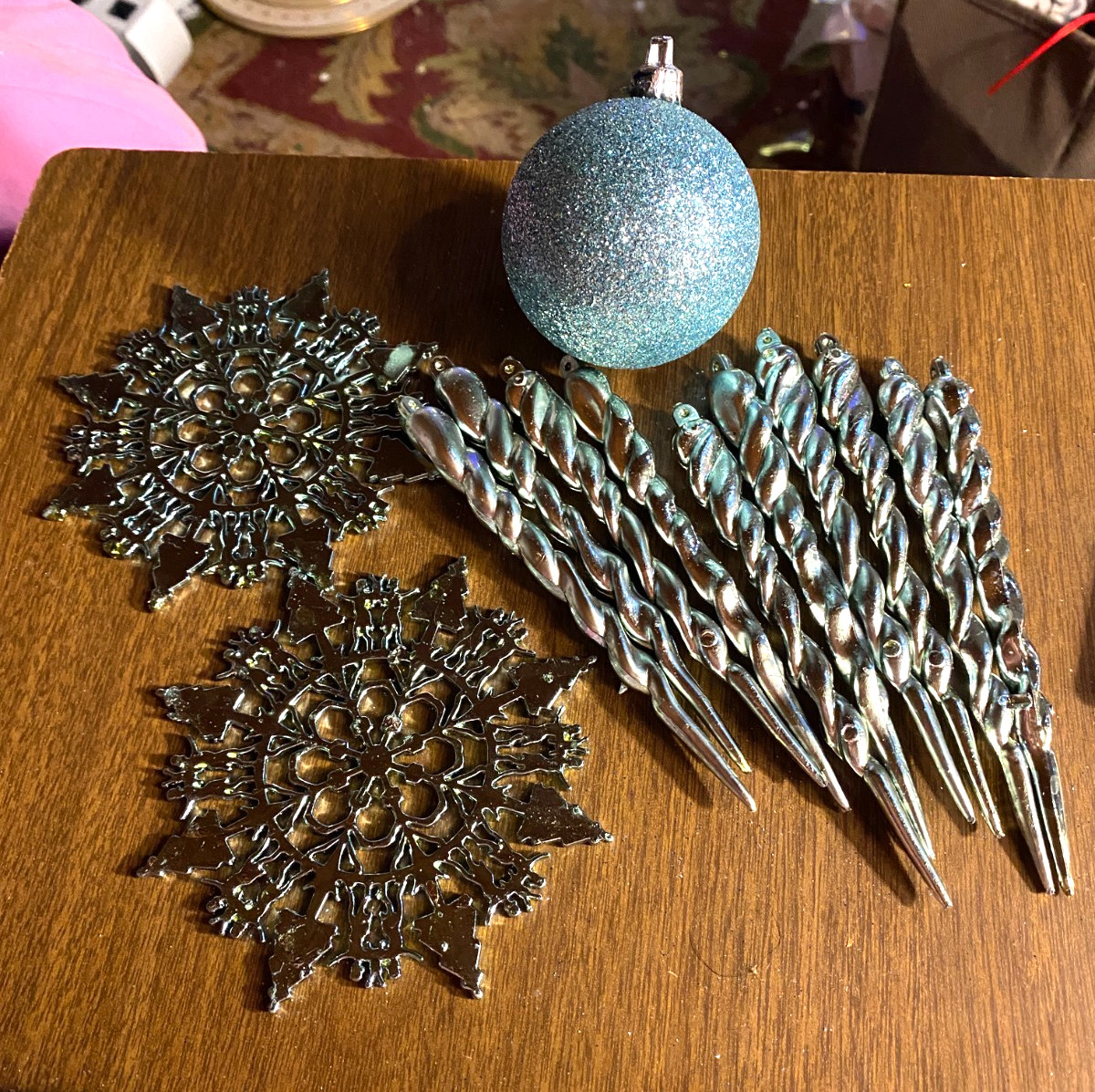 13 Turquoise Finial Round Snowflake Shatterproof Christmas Ornaments 2-5"
