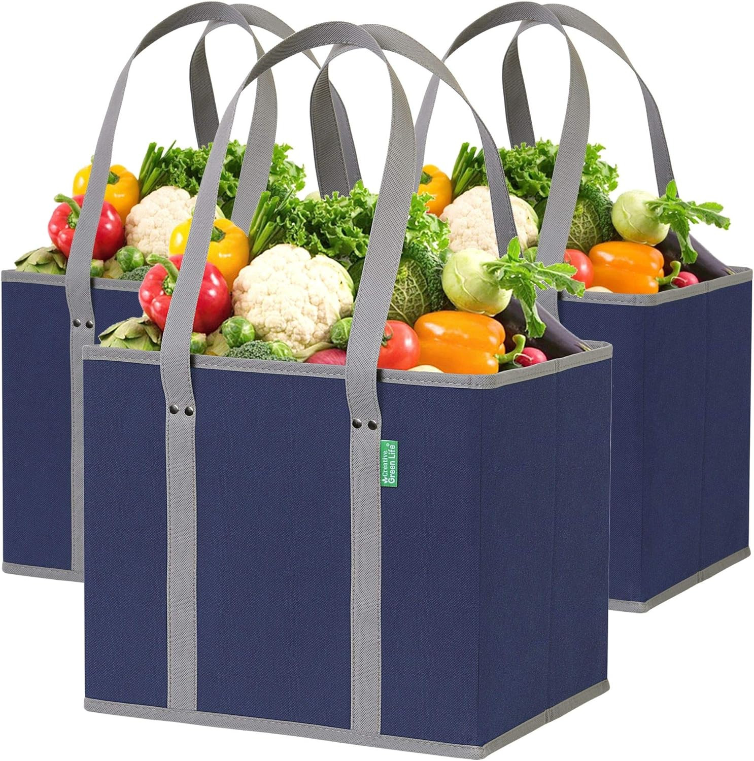 Reusable Grocery Bags (3 Pack) – Heavy Duty Reusable Shopping Bags with Box Shap