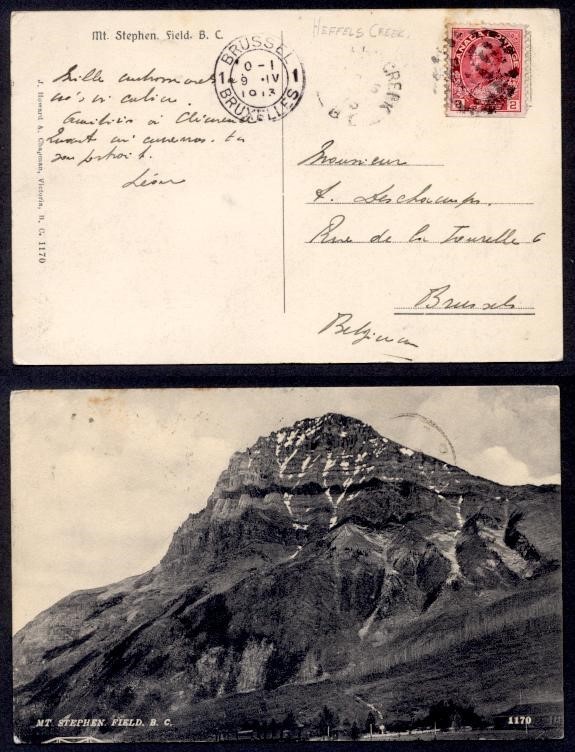 HEFFLEY CREEK BC 1913 SPLIT CIRCLE PPC TO BELGIUM