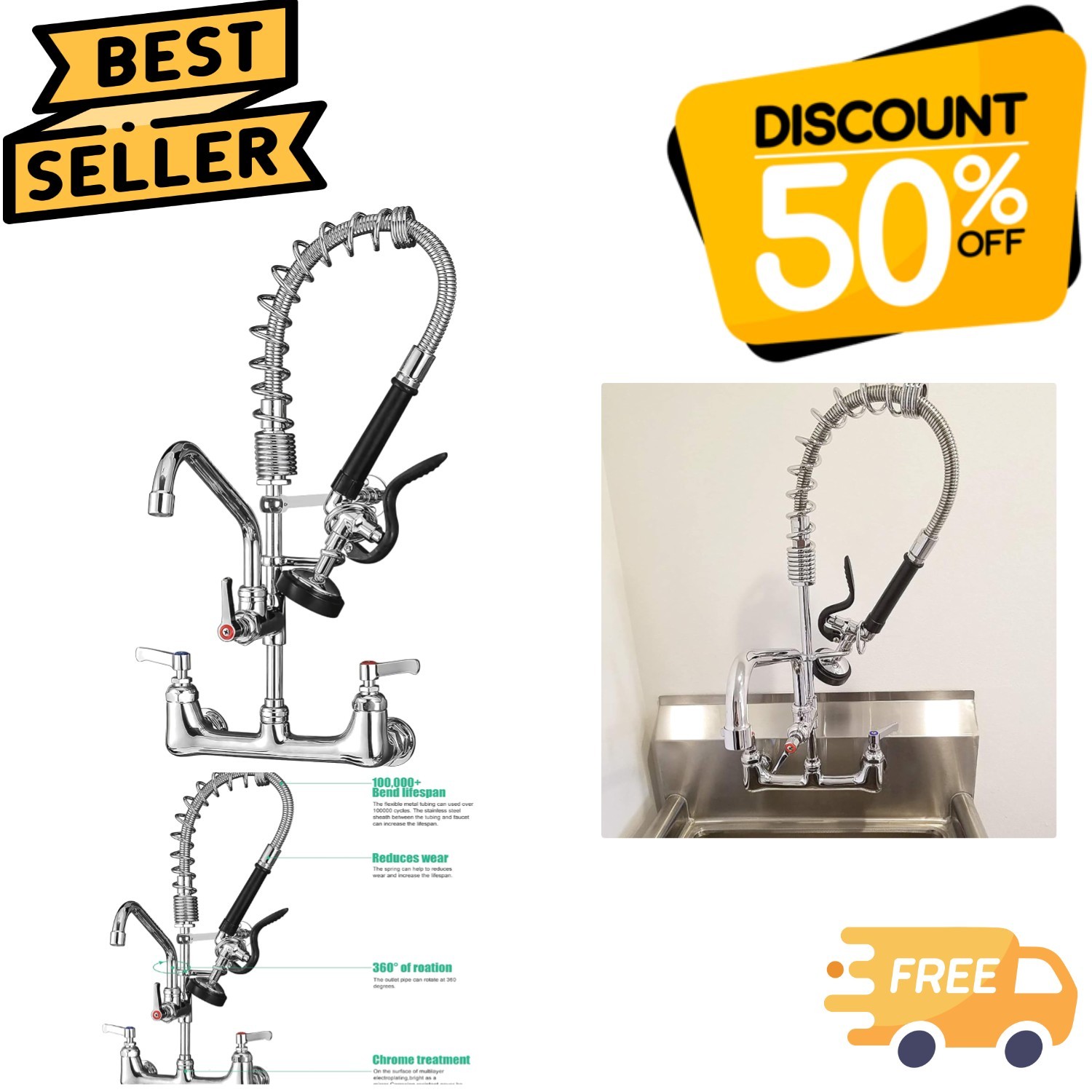 Universal Wall-Mount Kitchen Faucet with Heavy-Duty Design and Easy Installation