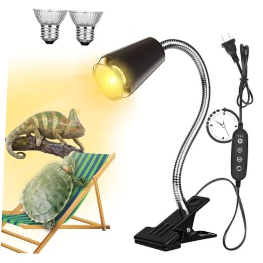  Reptile Heat Lamp, UVA UVB Reptile Timing Heat Lamp, with 360°Rotatable 