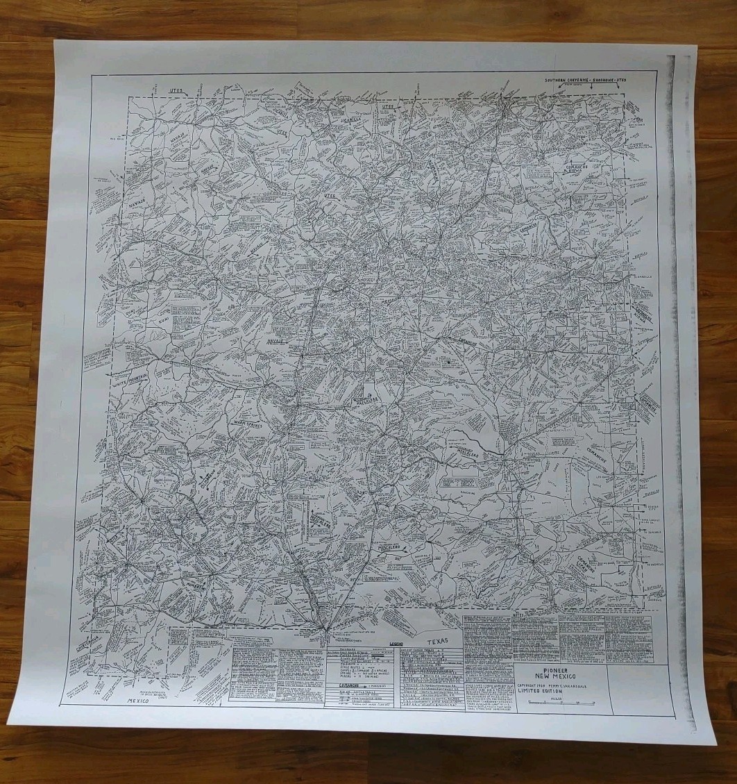 Historic New Mexico Map  Perry Arsdale 1969 36x36" Mines Roads Ghost Towns~Copy
