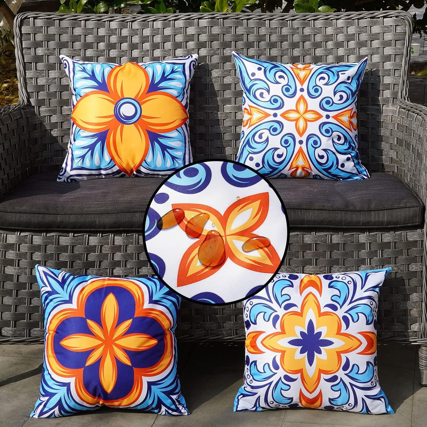 Outdoor Pillow Covers Waterproof 16x16 Set of 4 Floral Boho Decorative Throw Cus