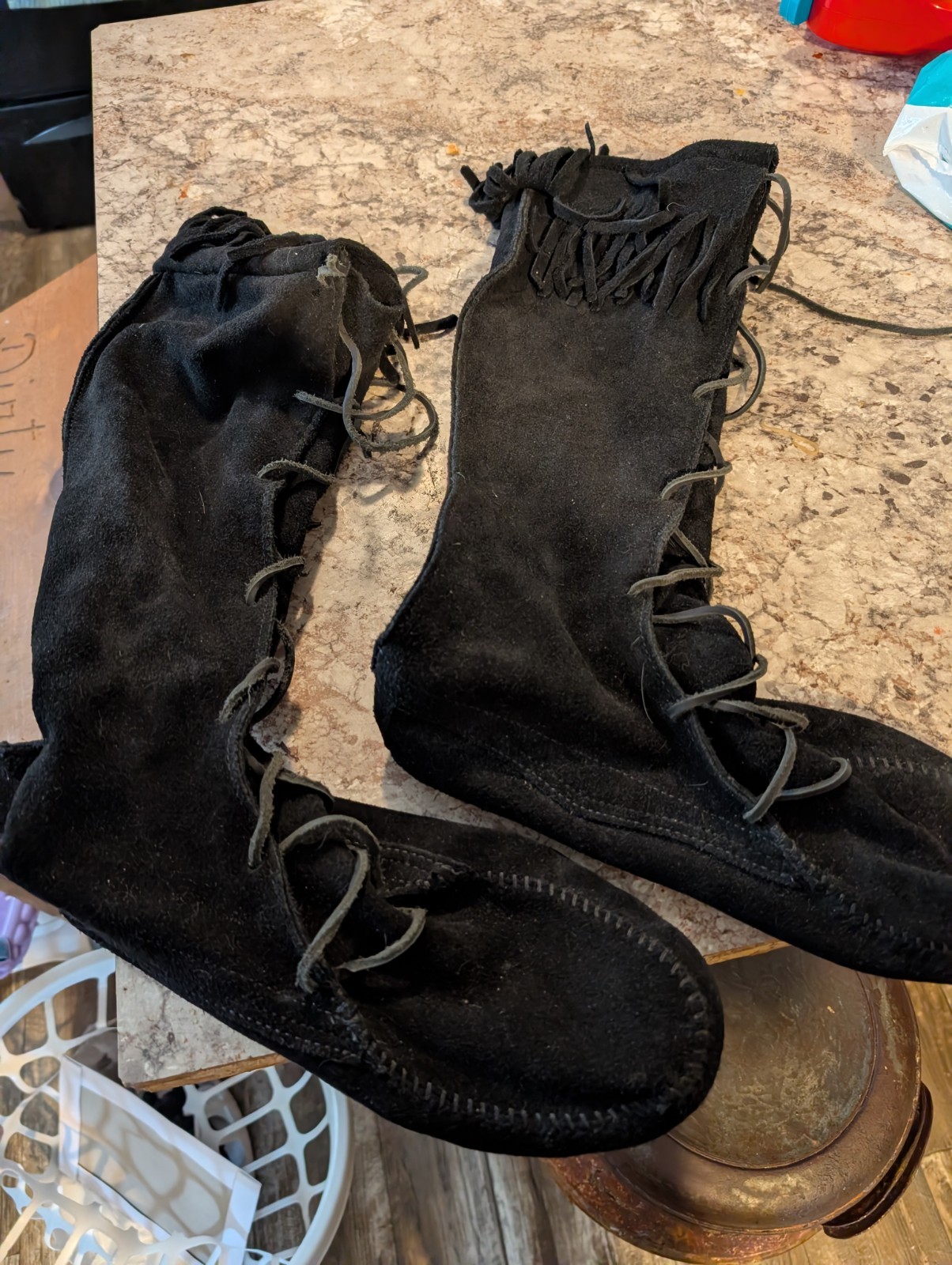 Suede Black Lace-Up Medieval Renaissance Boots with Fringe Adult Unisex Costume